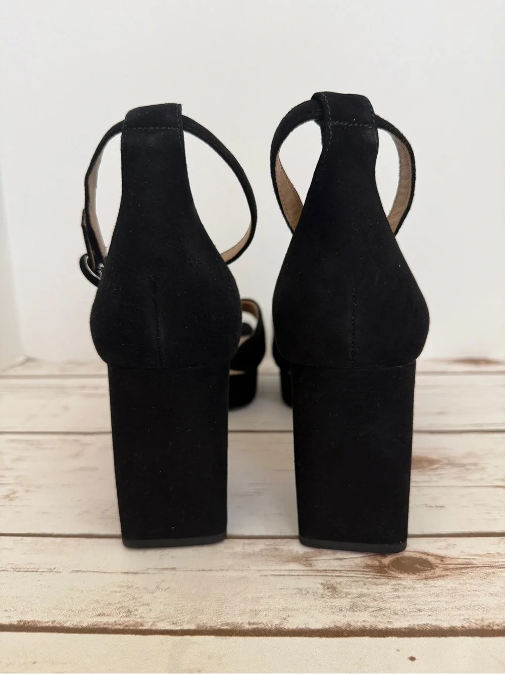 Bernardo Raleigh  Black Suede Platform Block Heel Ankle Strap Sandal